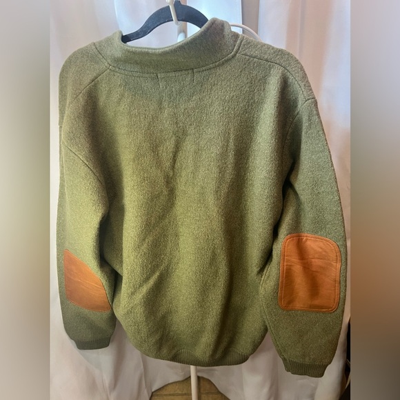 ORVIS MERINO WOOL SNAP BUTTON PULLOVER LEATHER ELBOW PATCH SWEATER Green Large - Picture 3 of 3